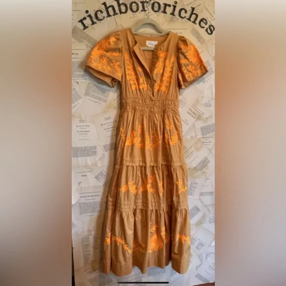 Anthropologie The Somerset Maxi Dress Embroidered Edition Tiered Smocked Waist